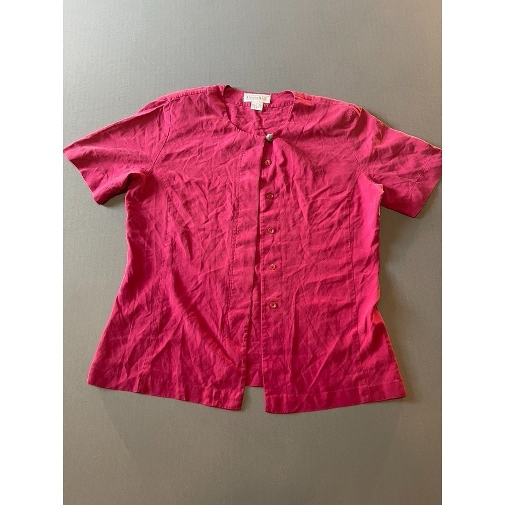 Vintage Christie and Jill Red‎ Silk  Short Sleeve Blouse Size 8